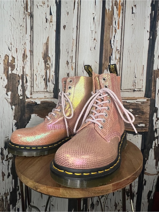 Dr. Martens Shoes - STYLISH Dr. Martens Iridescent MERMAID SCALES Pink Lace-Up Boots